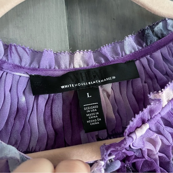 WHBM White House Black Market long sleeve smocked‎ blouse Luna floral pansy L - Picture 12 of 13